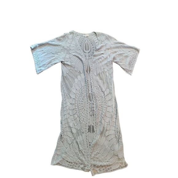Rebellion Again Sheer Lace Kimono Duster Boho Festival Mint Green Women's Large - Picture 2 of 6